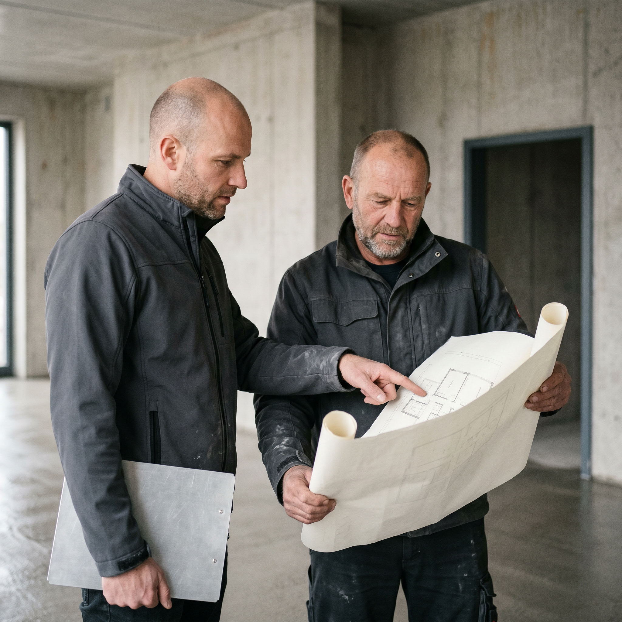 Koldere Montagekolonne auf der Baustelle