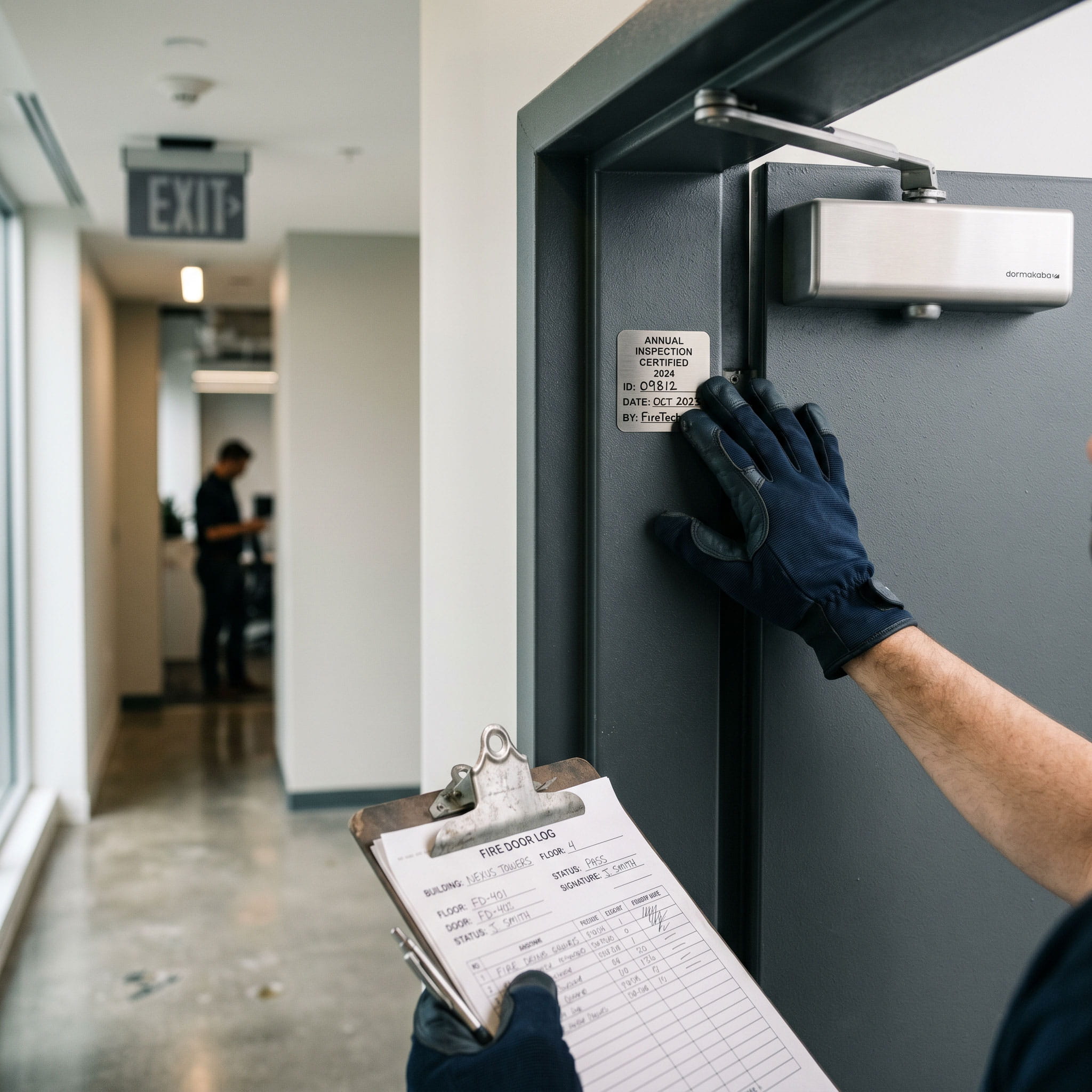 Servicetechniker bei der Wartung eines Türschließers